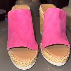 Pink Suede Women's Wedge Sandals